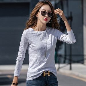shintimes Long Sleeve Shirt Women Clothes 2019 Autumn Winter T-Shirt Female Tshirt Bamboo Fiber Cotton Korean Tee Shirt Femme