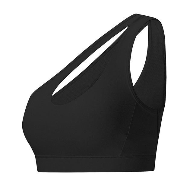 SEXYWG Sexy One Shoulder Solid Sports Bra Women Fitness Yoga Bras Gym Padded Sport Tops Athletic Vest Running Push Up Brassieres