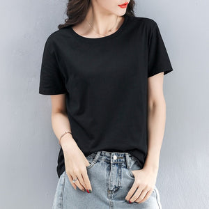 Womens Cotton T Shirts Short Sleeve 2020 Autumn O-Neck Female T-Shirt Women White Black Casual Basic Classic Summer Tops Clothes