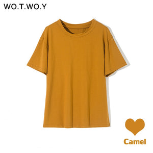 WOTWOY Summer Knitted Basic Solid T-shirt Women Casual Cotton Short Sleeve Tee-Shirts Female Tops Women 2020 New Fashion S-XL