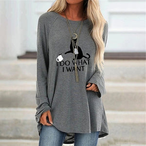 New Women Spring Autumn Clothes Casual Printed Round Neck Long Sleeves Tunic T-Shirt Loose Cotton Pullover Plus Size