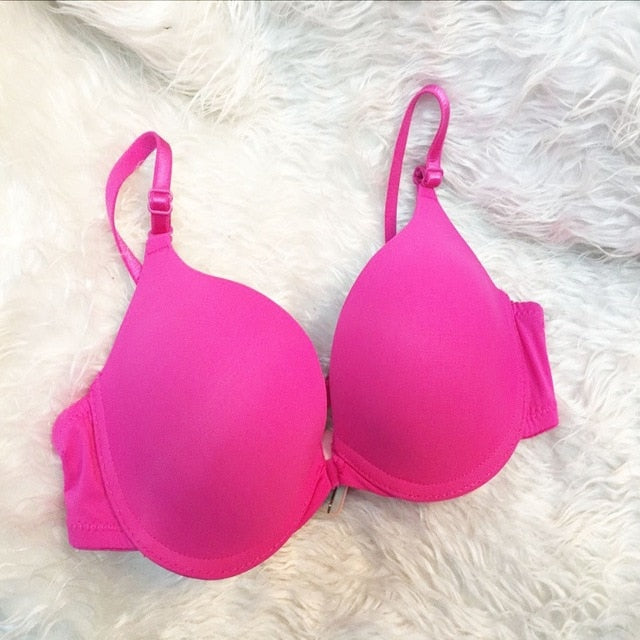 New Fashion Sexy Simple Push Up Bra Front Button Candy Color A B C Cup Women Underwear Brassiere Lingerie Bralette