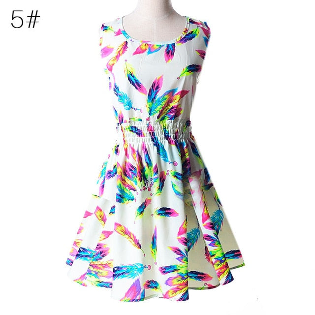 Woman Beach Dress Summer Boho Print Clothes Sleeveless Party Dress Casual Short Sundress Plus Size Floral Dress S092